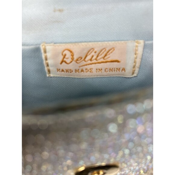 50's 60's  Vintage DeLill Beaded Evening Bag Iridescent White Purse Metal Strap - Picture 3 of 16